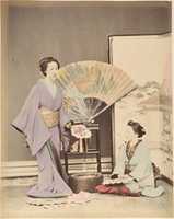 Free download [Two Japanese Women in Traditional Dress with Fan and Screen] free photo or picture to be edited with GIMP online image editor